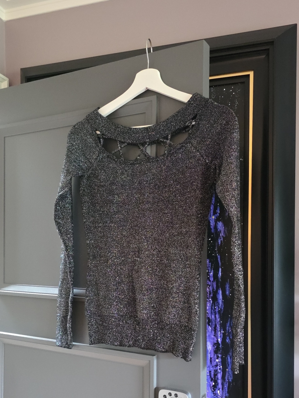 le chateau Silver Metallic Long-Sleeve Knit Shirt